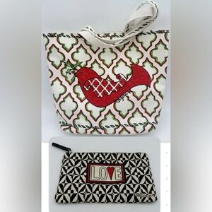 Brighton Love & Joy Tote 16”x14” Handle Drop 9.5” With Love Zipper Makeup Pouch